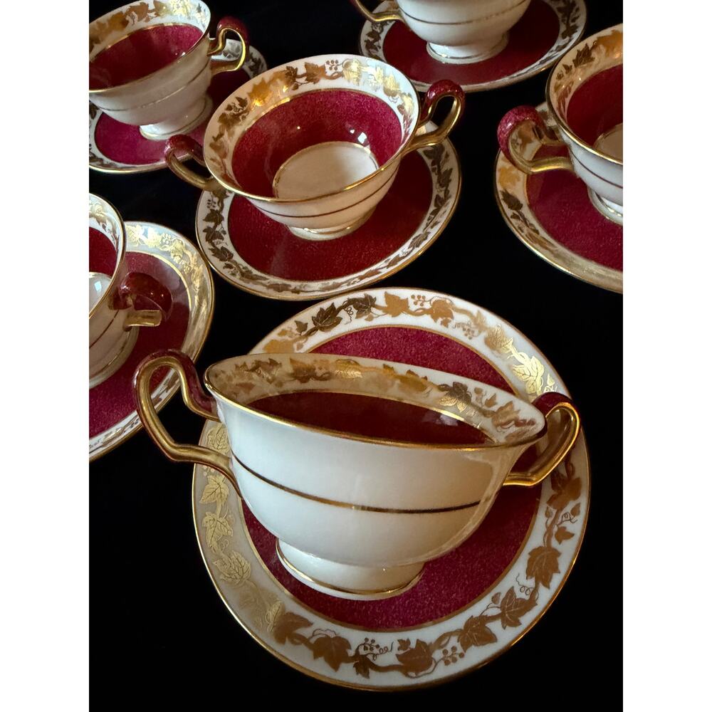 Wedgwood Whitehall Ruby Cream soup cups and saucers sets bone china England